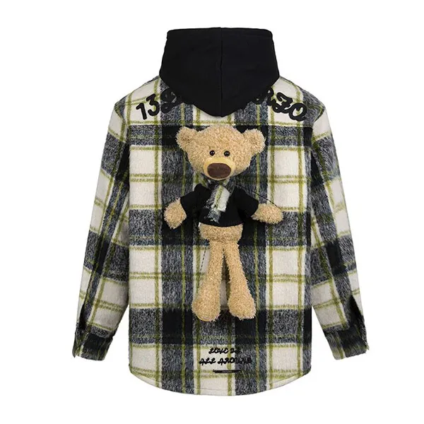 Áo Hoodie 13 De Marzo Woolen Plaid Bear Hoodie FR-JX-541 Màu Vàng Phối Đen Size S
