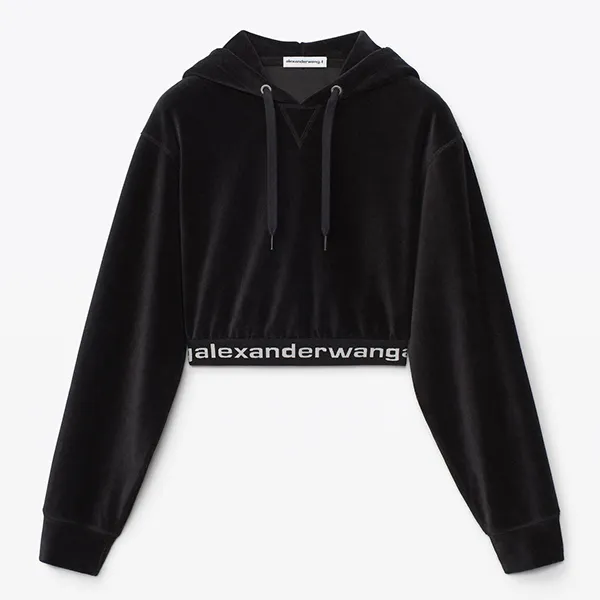 Áo Hoodie Alexander Wang Stretch Corduroy Logo Cropped 4CC1211197 001 Màu Đen Size XS