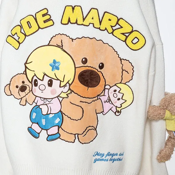 Áo Khoác 13 De Marzo x Pop Mart Sweet Bean Bear Puff Sleeve Cardigan White FR-JX-658 Màu Trắng Xanh Size M