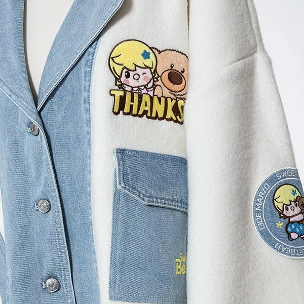 Áo Khoác 13 De Marzo x Pop Mart Sweet Bean Bear Puff Sleeve Cardigan White FR-JX-658 Màu Trắng Xanh Size M