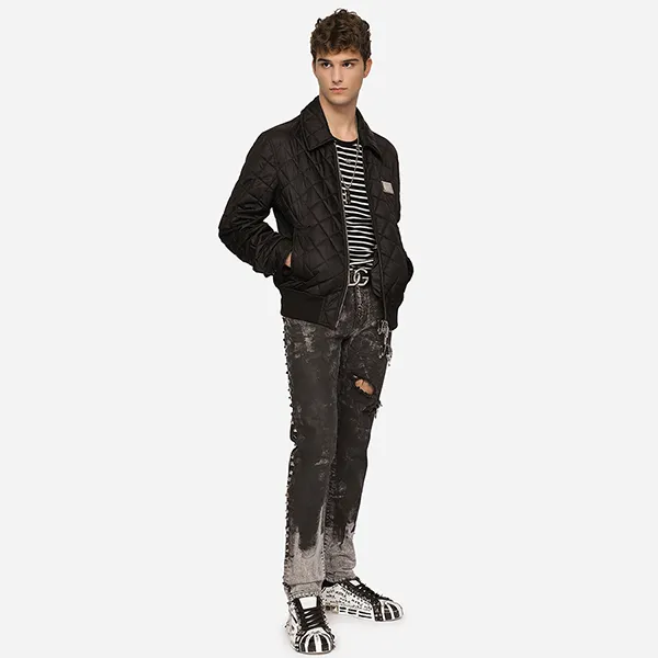 Áo Khoác Dolce & Gabbana D&G Quilted Jacket With Brand Plate Black G9XQ6T GF012 Màu Đen Size 44