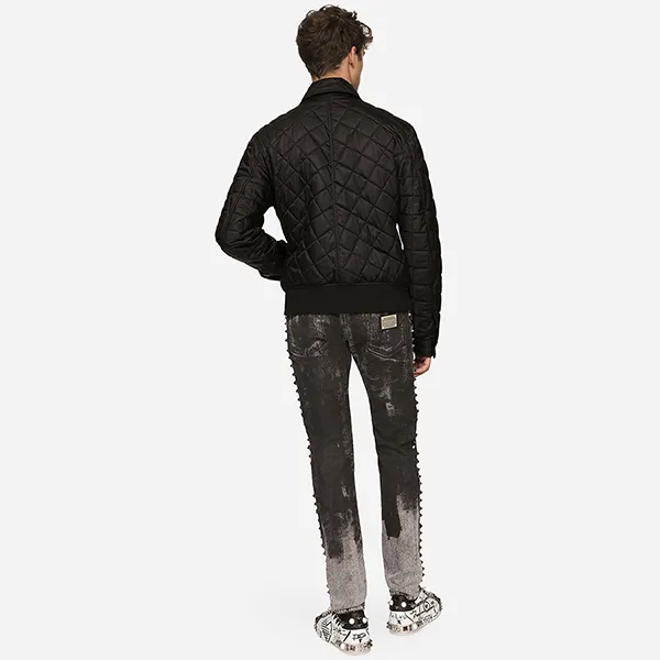 Áo Khoác Dolce & Gabbana D&G Quilted Jacket With Brand Plate Black G9XQ6T GF012 Màu Đen Size 48