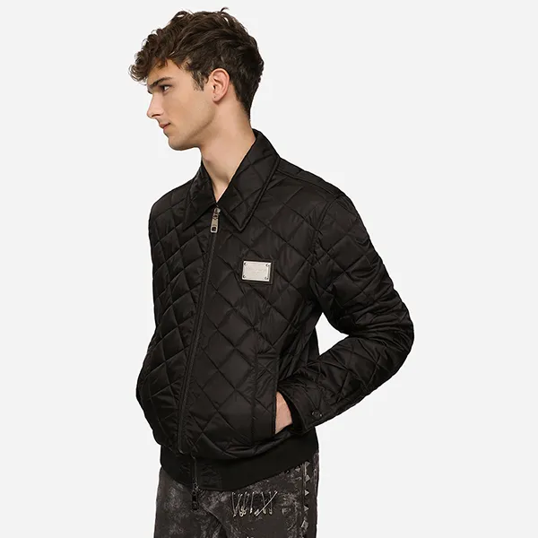 Áo Khoác Dolce & Gabbana D&G Quilted Jacket With Brand Plate Black G9XQ6T GF012 Màu Đen Size 50