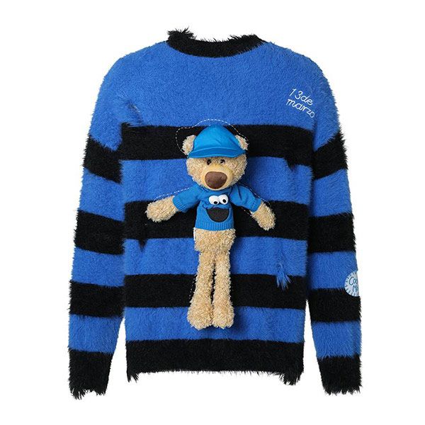 Áo Len 13 De Marzo Elmo Bear Artificial Fur Stripe Sweater FR-JX-866 Màu Xanh Size S - 3
