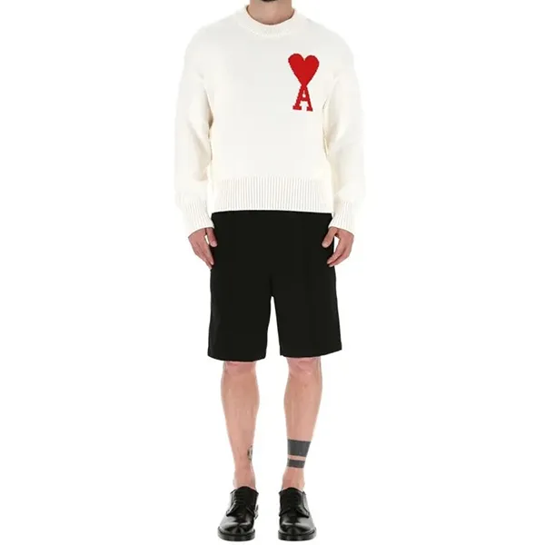 Áo len Ami Logo Embroidered Cream UKS003016 102 Màu Trắng Kem Size S