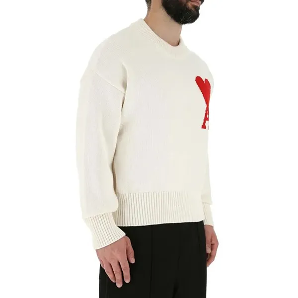 Áo len Ami Logo Embroidered Cream UKS003016 102 Màu Trắng Kem Size S