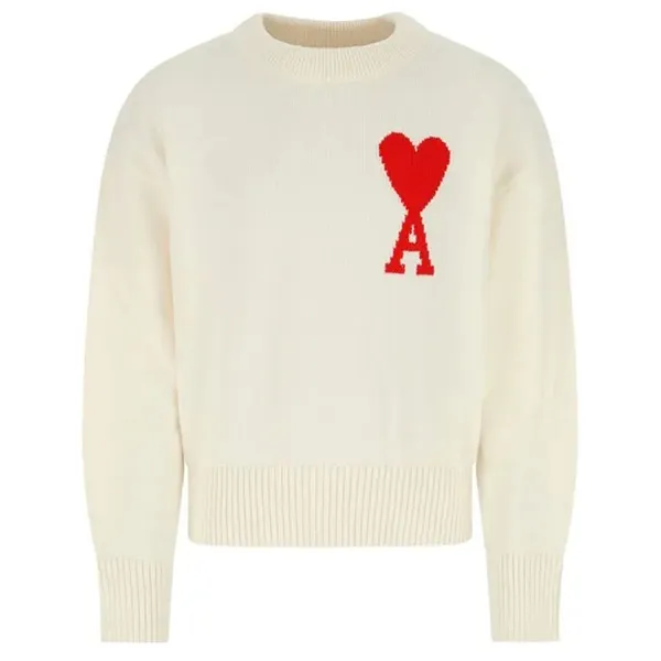 Áo len Ami Logo Embroidered Cream UKS003016 102 Màu Trắng Kem Size S