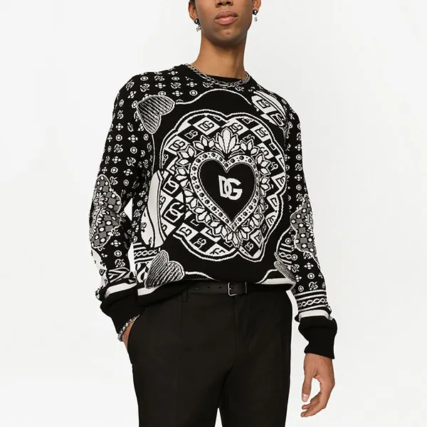 Áo Len Nam Dolce & Gabbana D&G Graphic Jacquard Black GXJ79T JAW4 Màu Đen Trắng Size 48