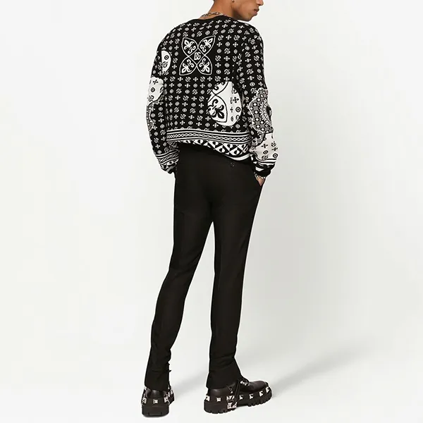 Áo Len Nam Dolce & Gabbana D&G Graphic Jacquard Black GXJ79T JAW4 Màu Đen Trắng Size 48