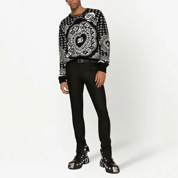 Áo Len Nam Dolce & Gabbana D&G Graphic Jacquard Black GXJ79T JAW4 Màu Đen Trắng Size 48
