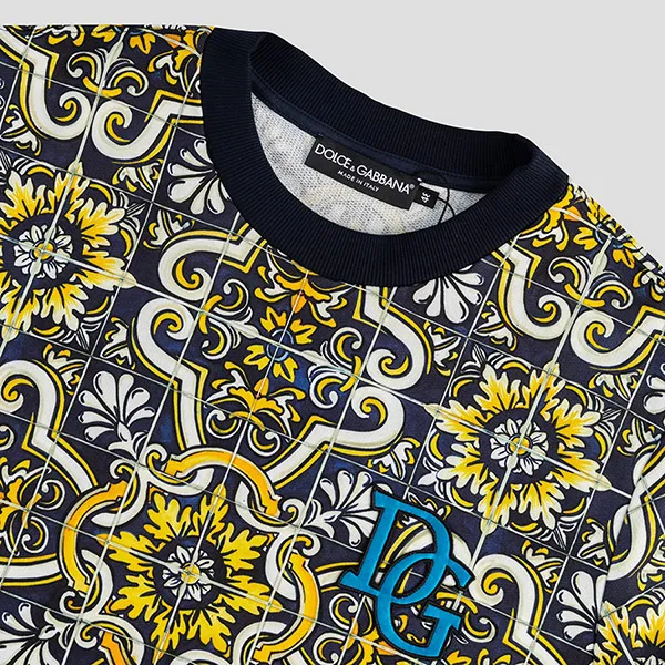 Áo Nỉ Sweater Dolce & Gabbana D&G Majolica Detail Black Neck G9OW6T G7F7L HB1MQ Phối Màu Size 48