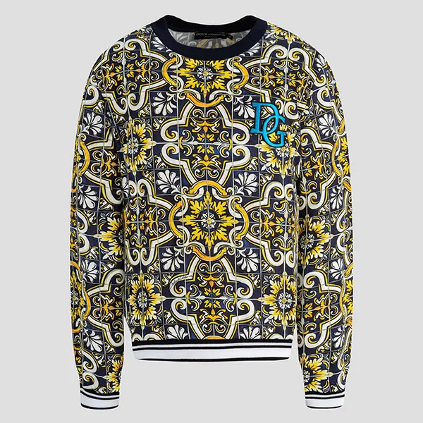 Áo Nỉ Sweater Dolce & Gabbana D&G Majolica Detail Black Neck G9OW6T G7F7L HB1MQ Phối Màu Size 48