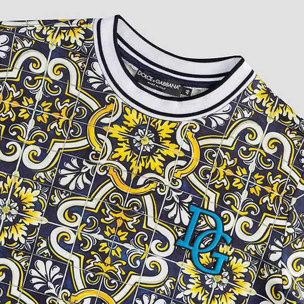 Áo Nỉ Sweater Dolce & Gabbana D&G Majolica Detail White Neck G9OW6T G7F7L HB1MQ Phối Màu Size 44