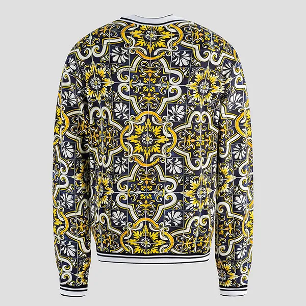 Áo Nỉ Sweater Dolce & Gabbana D&G Majolica Detail White Neck G9OW6T G7F7L HB1MQ Phối Màu Size 44
