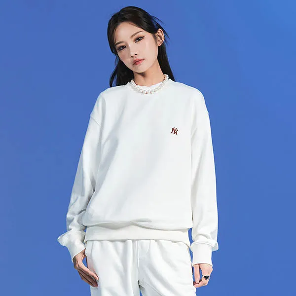 Áo Nỉ Sweater MLB Basic Small Logo Overfit Sweatshirt New York Yankees 3AMTB0124-50IVS Màu Trắng Size S