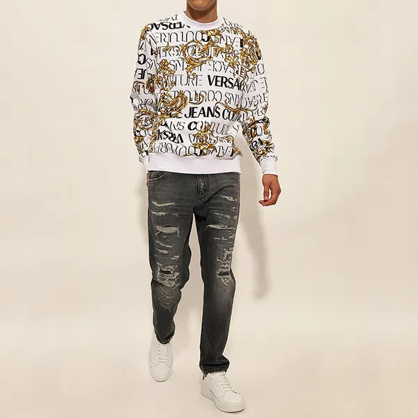 Áo Nỉ Versace Jeans Couture Logo Baroque White Gold 73GAI3R0 FS041 G03 Màu Trắng Size S