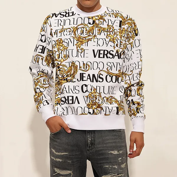 Áo Nỉ Versace Jeans Couture Logo Baroque White Gold Họa Tiết 73GAI3R0 FS041 G03 Màu Trắng Size XS