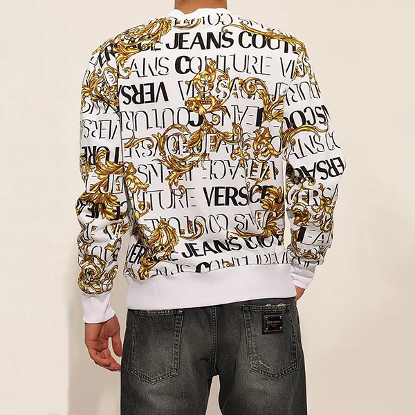 Áo Nỉ Versace Jeans Couture Logo Baroque White Gold Họa Tiết 73GAI3R0 FS041 G03 Màu Trắng Size XS