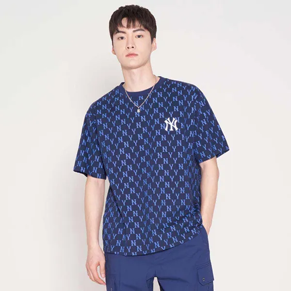 Áo Phông MLB Basic Monogram Allover New York Yankees Tshirt 3ATSM1023-50NYS Màu Xanh Đen Size S - Thời trang - Vua Hàng Hiệu