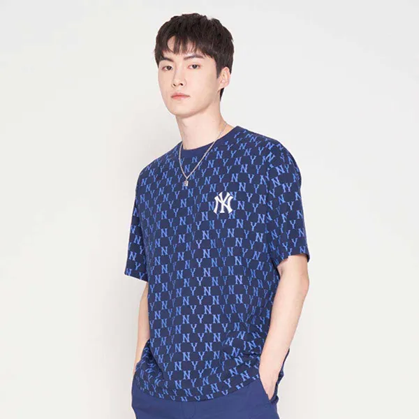 Áo Phông MLB Basic Monogram Allover New York Yankees Tshirt 3ATSM1023-50NYS Màu Xanh Đen Size S - Thời trang - Vua Hàng Hiệu