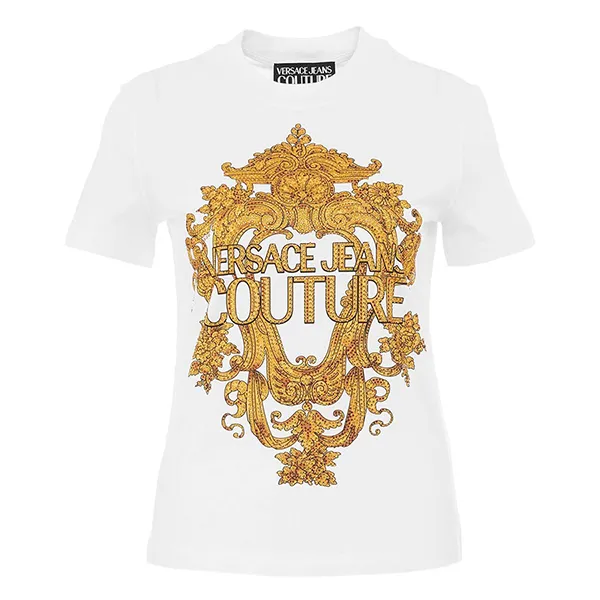 Áo Phông Versace Jeans Couture Baroque Crysal Print Logo 73HAHP02 CJ01P G03 Màu Trắng Size XXS