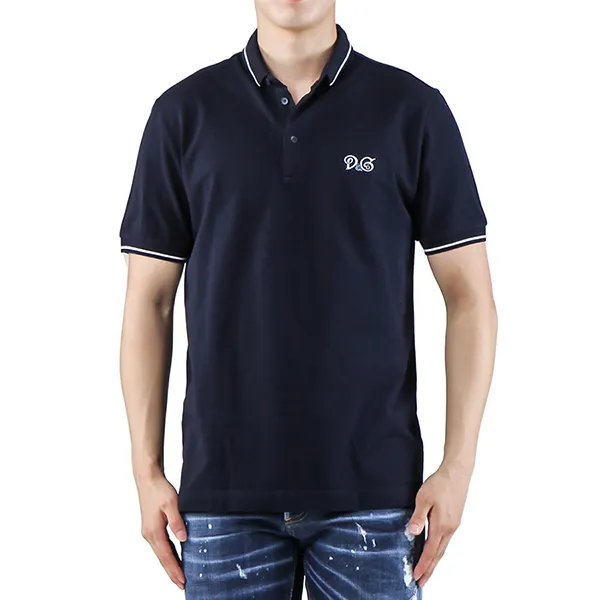 Áo Polo Nam Dolce & Gabbana D&G Logo Embroiderd G8HU6Z G7SCX B0665 Màu Xanh Navy Size 46
