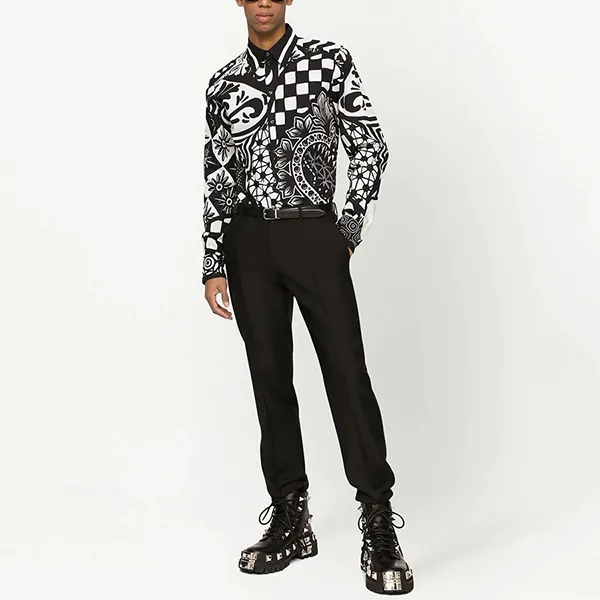Áo Sơ Mi Dolce & Gabbana D&G Geometric-print Black G5IX8T FI5CD Màu Đen Trắng Size 39