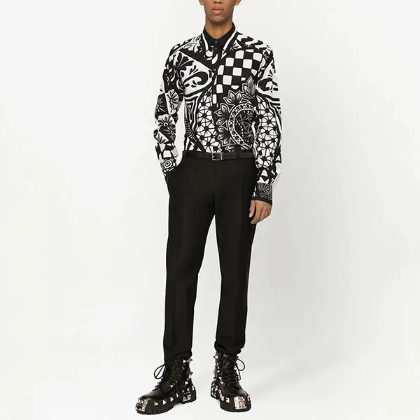 Áo Sơ Mi Dolce & Gabbana D&G Geometric-print Black G5IX8T FI5CD Màu Đen Trắng Size 39