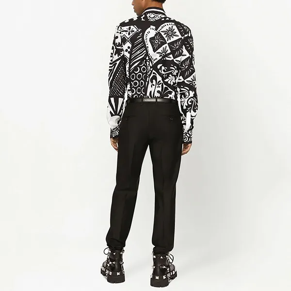 Áo Sơ Mi Dolce & Gabbana D&G Geometric-print Black G5IX8T FI5CD Màu Đen Trắng Size 39