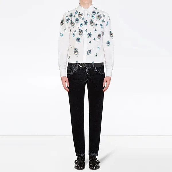 Áo Sơ Mi Nam Dolce & Gabbana D&G Peacock-print White G5GB3T HP58V HT2EW Màu Trắng Size 40
