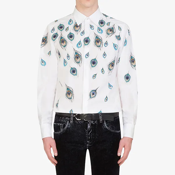 Áo Sơ Mi Nam Dolce & Gabbana D&G Peacock-print White G5GB3T HP58V HT2EW Màu Trắng Size 40