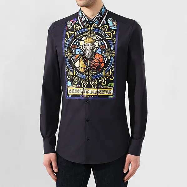 Áo Sơ Mi Nam Dolce & Gabbana D&G Printed Crest Formal Black Shirt G5GT1T GEL91 Màu Đen Size 38