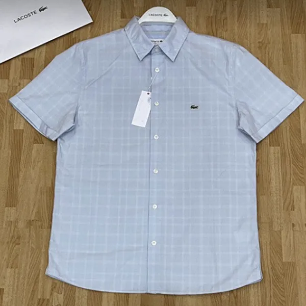 Áo Sơ Mi Lacoste Men's Slim Fit Cotton Shirt CH4887 51 9AR Màu Xanh Kẻ Size 40