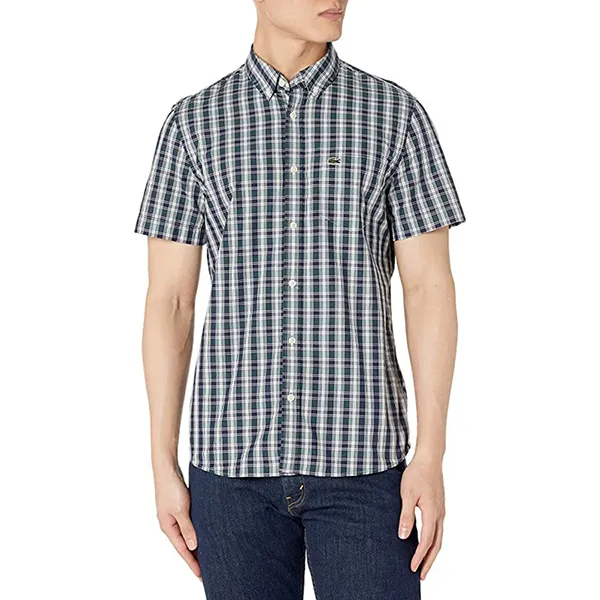 Áo Sơ Mi Lacoste Slim Fit Checked Poplin MC CH5266 51 BUG Green Màu Xanh Kẻ Size 41