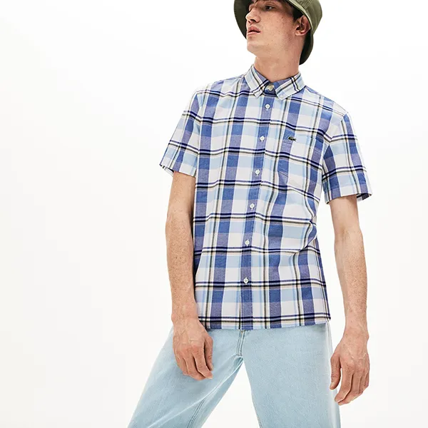 Áo Sơ Mi Lacoste Slim Fit Shirt CH5149 51 6R1 Kẻ Sọc Xanh Trắng Size M