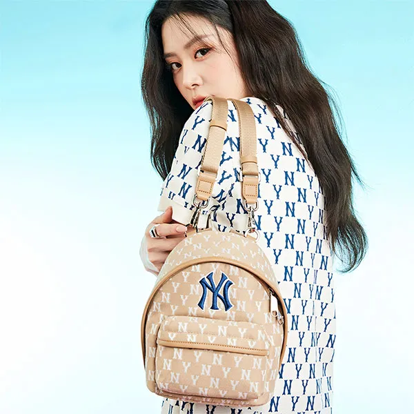 Balo MLB Classic Monogram Jacquard Mini Backpack New York Yankees 3ABKS012N-50BGD Màu Be - Túi xách - Vua Hàng Hiệu