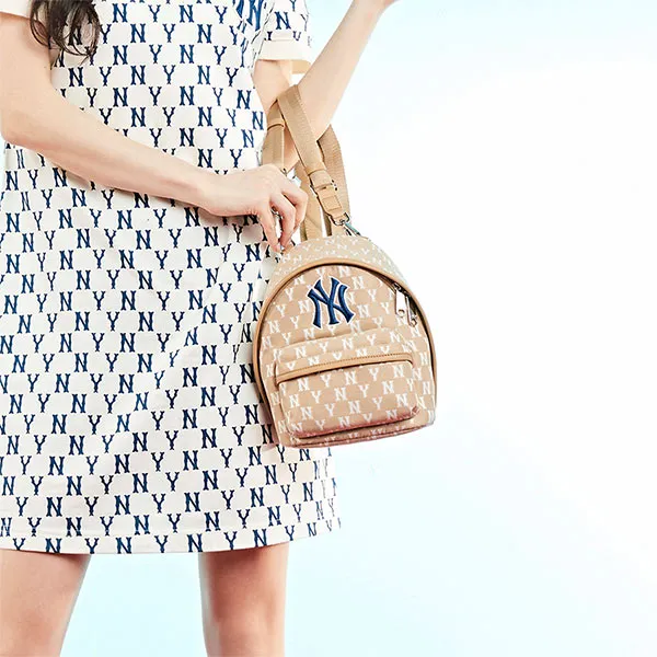 Balo MLB Classic Monogram Jacquard Mini Backpack New York Yankees 3ABKS012N-50BGD Màu Be - Túi xách - Vua Hàng Hiệu