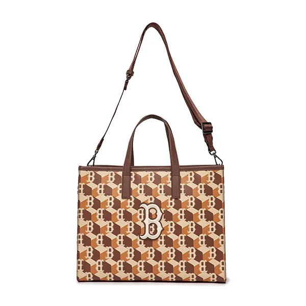 Túi Tote MLB Cube Monogram Medium Bag Boston Red Sox 3AORM042N-43BRD Màu Nâu