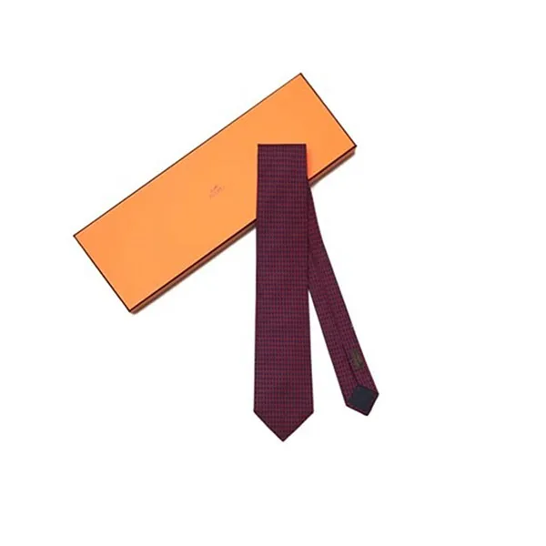 Cà Vạt Hermès Cravate Marine/ Rouge/ File Màu Đỏ Mận - 2