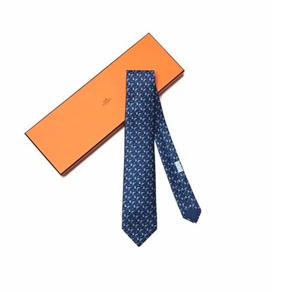 Cà Vạt Hermès Hoạ Tiết Cưỡi Ngựa Màu Xanh