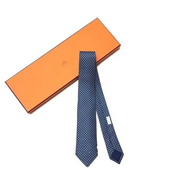 Cà Vạt Hermès Họa Tiết H Màu Xanh Navy