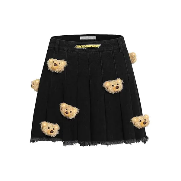 Chân Váy Xếp Ly 13 De Marzo Luminous Bear Denim Skirt Black FR-JX-676 Màu Đen Size M