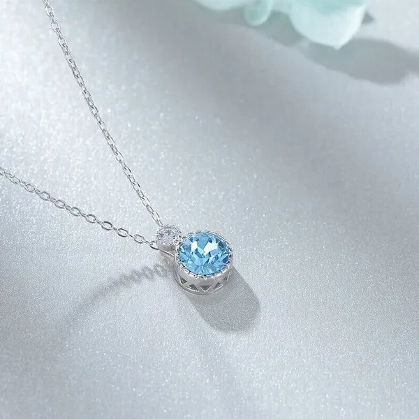 Dây Chuyền Lili Jewelry Bạc Nữ Đính Pha Lê Swarovski Trái Tim Đại Dương LILI_295787 Màu Xanh Dương - Trang sức - Vua Hàng Hiệu