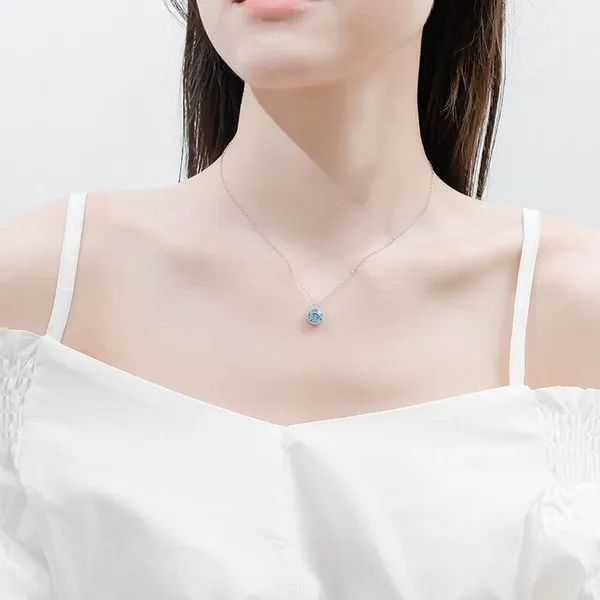 Dây Chuyền Lili Jewelry Bạc Nữ Đính Pha Lê Swarovski Trái Tim Đại Dương LILI_295787 Màu Xanh Dương - Trang sức - Vua Hàng Hiệu