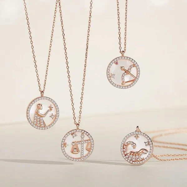 Dây Chuyền Lili Jewelry Bạc Nữ Đính Đá CZ 12 Cung Hoàng Đạo LILI_166265 Cung Ma Kết Màu Vàng Hồng