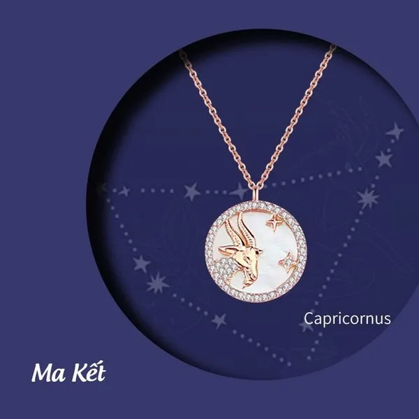 Dây Chuyền Lili Jewelry Bạc Nữ Đính Đá CZ 12 Cung Hoàng Đạo LILI_166265 Cung Ma Kết Màu Vàng Hồng