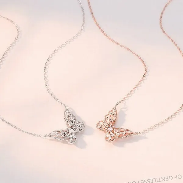 Dây Chuyền Lili Jewelry Bạc Nữ Đính Đá CZ Hình Con Bướm LILI_292788 Màu Vàng Hồng