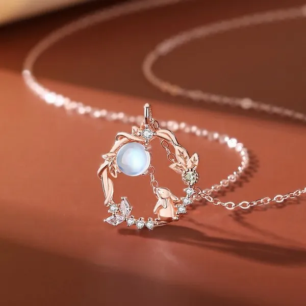 Dây Chuyền Lili Jewelry Bạc Nữ Đính Đá CZ Hình Thỏ Ngắm Trăng LILI_899188 Màu Vàng Hồng