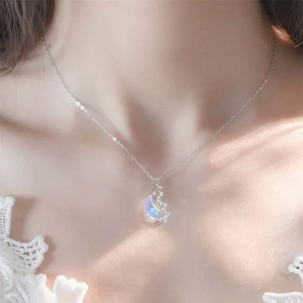 Dây Chuyền Lili Jewelry Bạc Nữ Đính Pha Lê Aurora Trăng Sao LILI_529678 Màu Bạc - Trang sức - Vua Hàng Hiệu