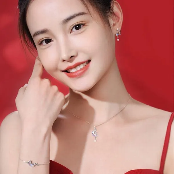 Dây Chuyền Lili Jewelry Bạc Nữ Đính Pha Lê Aurora Trăng Sao LILI_529678 Màu Bạc - Trang sức - Vua Hàng Hiệu